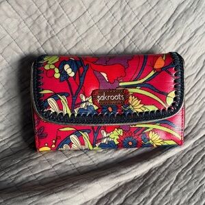 Sakroots Artist Circle XL wallet in Crimson Flower Power